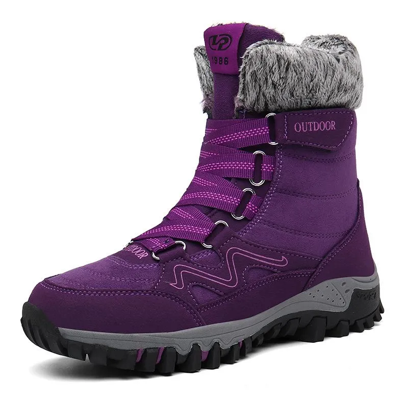 Women's Anti-slip warm lining mid calf snow boots with magic tape