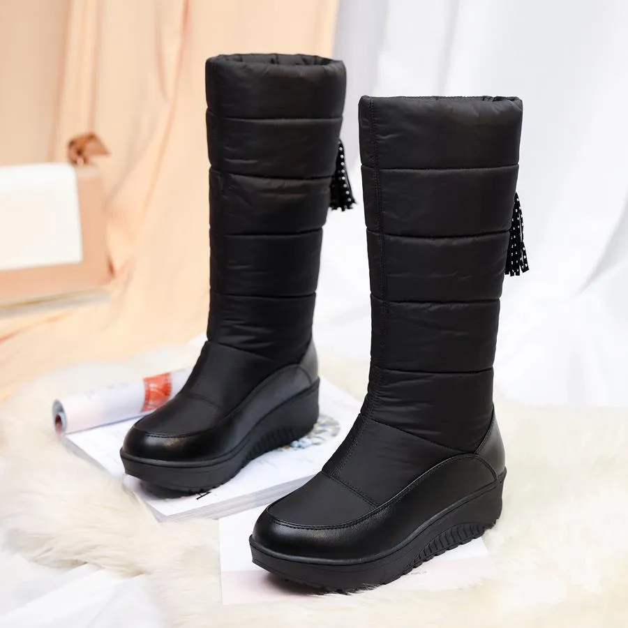 Women's down cloth windbreaker mid calf warm snow boots