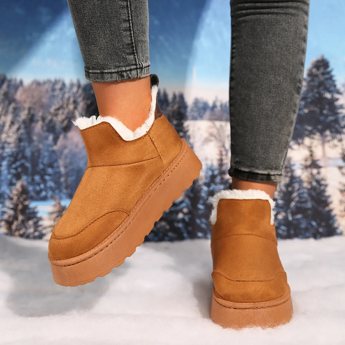 Women's thicken plush lined warm snow boots anti-skid