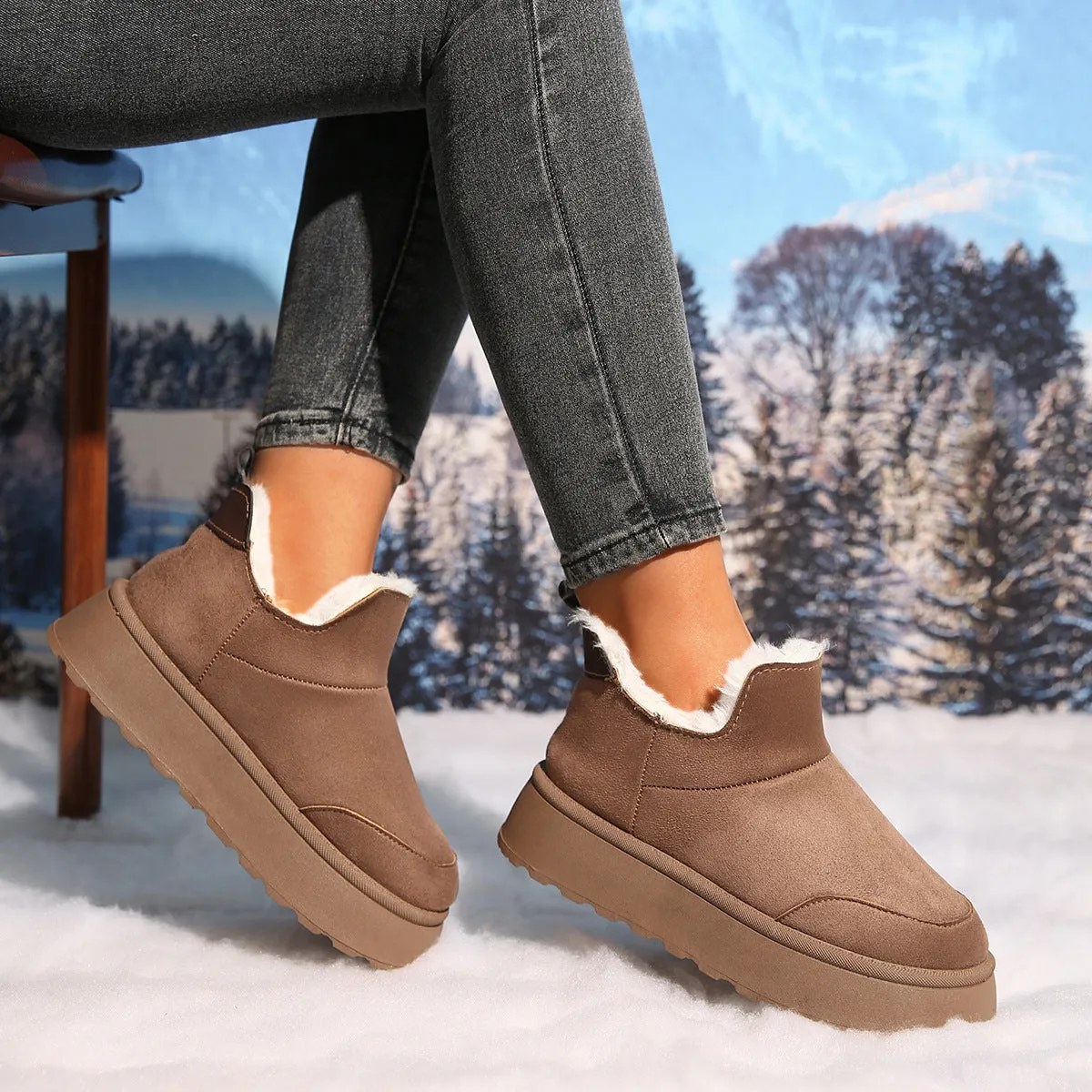 Women's thicken plush lined warm snow boots anti-skid